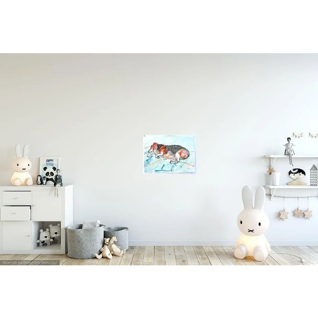 2020s "Sleeping Beagle on Blue" Contemporary Abstract Dog Watercolor, Ink and Pastel Drawing on Paper by Martha Holden For Sale - Image 5 of 7