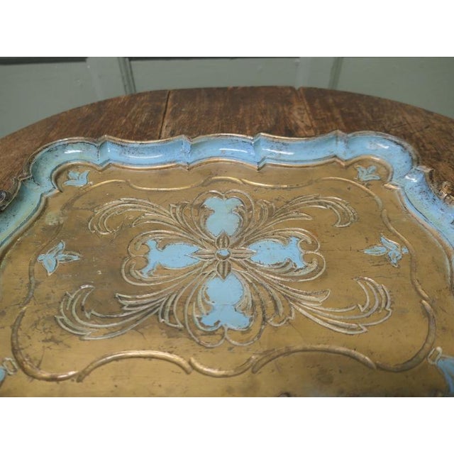 Wood Decorative Carved Gold and Blue Painted Italian Sideboard Tray, 1960 For Sale - Image 7 of 8