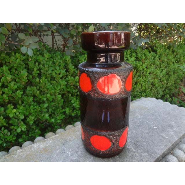 Red 1960s West German Glazed Pottery Vase With Geometric Design For Sale - Image 8 of 9