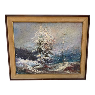 Zaza Meuli Impressionist Impasto Oil Board Winter Landscape Mid Century Modern Brutalist For Sale