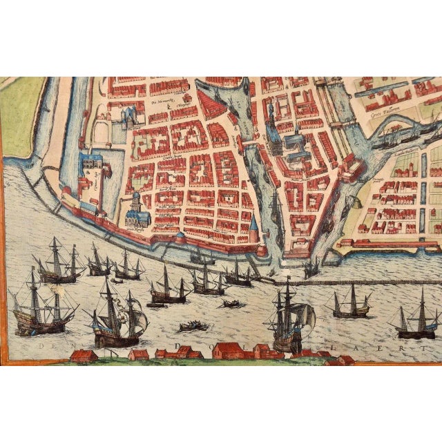 Emden, Germany: A 16th Century Hand-Colored Map by Braun & Hogenberg, 1575 For Sale - Image 4 of 7