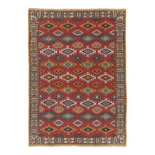 Vintage Oushak Rug in Red With Bold, Colorful Geometric Patterns - Rug & Kilim For Sale