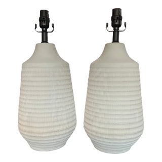 Ceramic Ribbed Table Lamps - a Pair For Sale