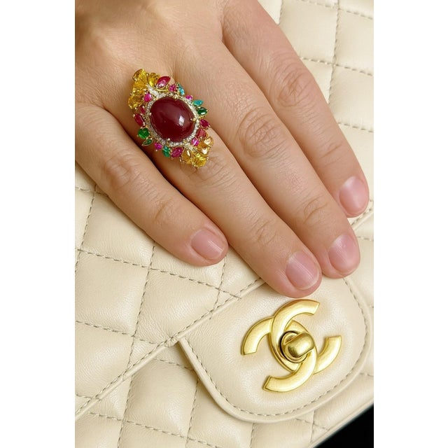 Bochic "Orient" Vintage Diamond, Emerald & Sapphire Ring Set In 18K & Silver For Sale - Image 13 of 18