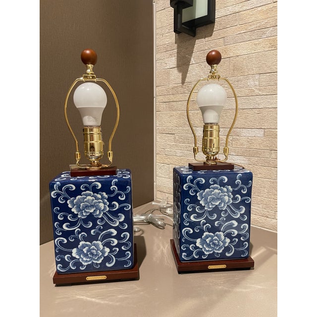 New Ralph Lauren Chinoiserie Cobalt Blue & White Porcelain Table Lamps - A Pair For Sale In San Diego - Image 6 of 12