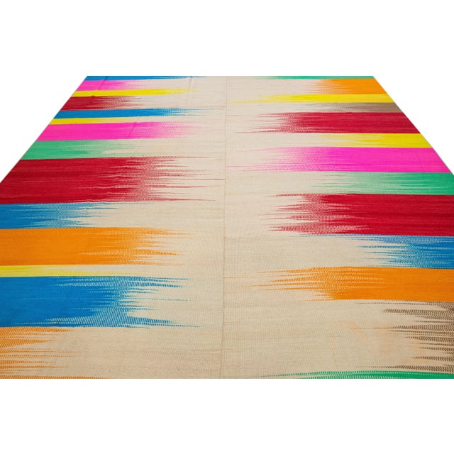 Abstract Modern Kilim Flatweave Multicolor Abstract Handmade Wool Rug For Sale - Image 3 of 11