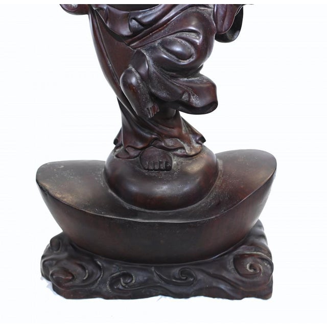 Antique Chinese Happy Buddha Carved Hardwood Statue For Sale - Image 3 of 8