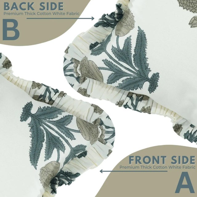 Not Yet Made - Made To Order Fabdivine Artistic Block Print Frill Pillow Cover 22x22 Inch Thick Cotton White- Badshah For Sale - Image 5 of 5