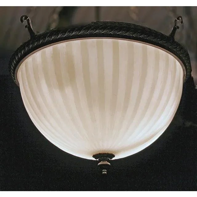 Traditional Early 20th Century Large Red Bronze and Pressed Glass Chandelier For Sale - Image 3 of 6