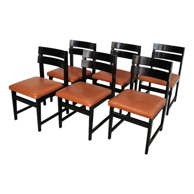 1950’s Mid-Century Modern Leather Dining Chairs - Set of 6 For Sale