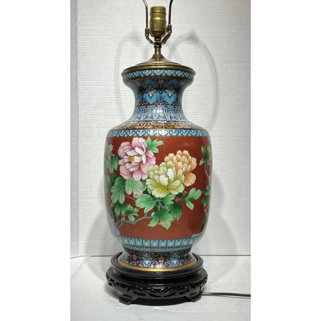 1970s Chinese Cloisonne Vase Table Lamps - A Pair For Sale - Image 9 of 12