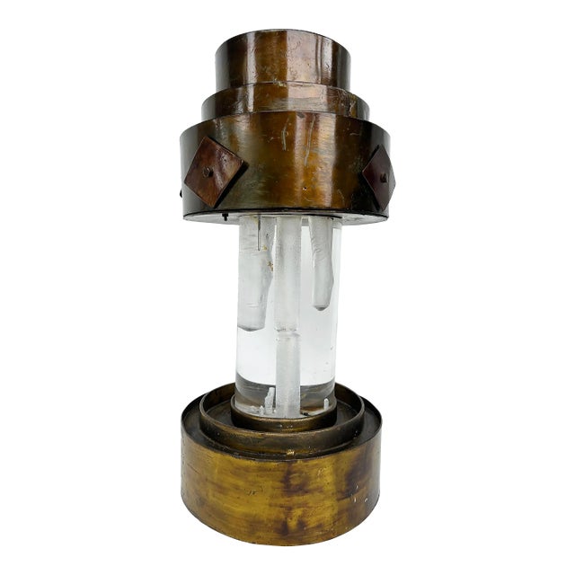 1970s Mid-Century Brutalist Studio Crafted Table Lamp in Lucite, Brass For Sale