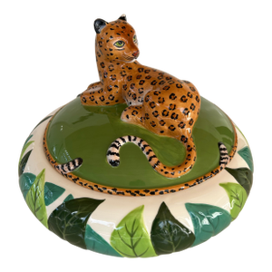 Lynne Chase Atelier Ceramic Large Leopard Tureen With Lid “Jungle Jubilee” 2006
