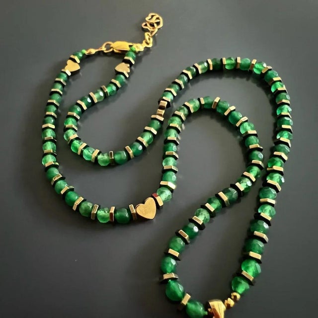 Tarot Good Fortune Gold Pendant Green Beaded Necklace is beautiful and magical handmade choker necklace. I design all my...