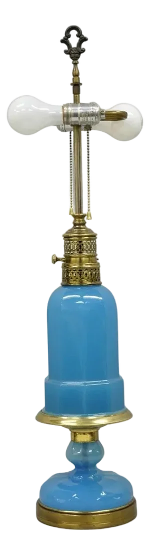 Vintage French Neoclassical Blue Opaline Glass Hollywood Regency Table Lamp