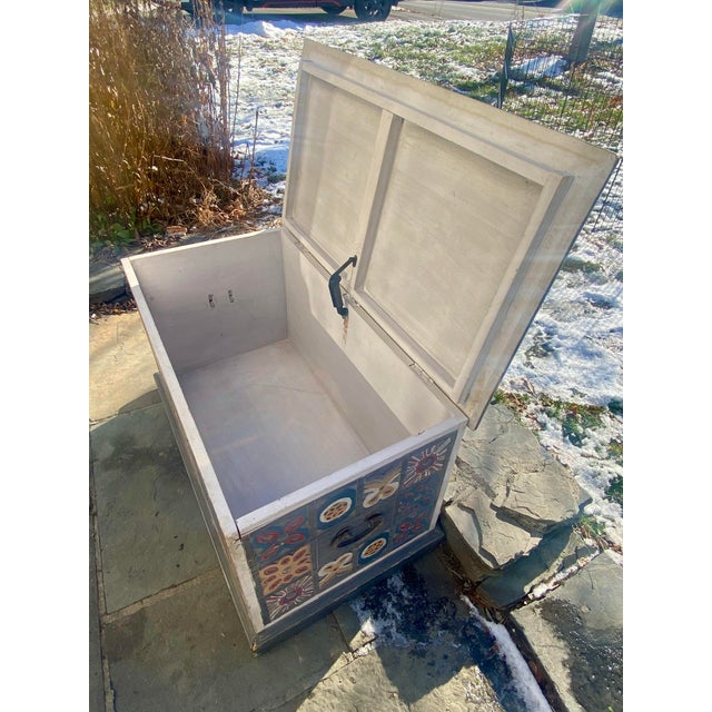 Vintage Mexican Folk Art Polychrome Carved Wooden Storage Baúl (36") For Sale - Image 4 of 6