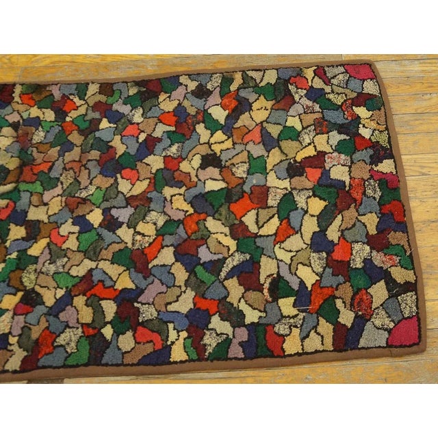 Captivating Colorful With Jewel Tones Antique American Crazy Quilt Pattern Hooked Rug For Sale - Image 9 of 9