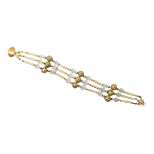 Vintage 1950s Signed Napier 3-Strand Goldtone & Clear Beaded Bracelet