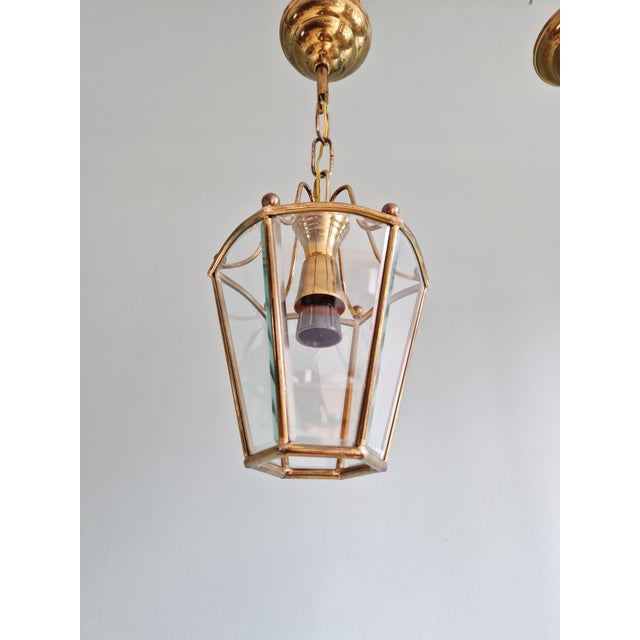Brass and Beveled Glass Pendant Lights, 1950s-1960s, Set of 2 For Sale - Image 9 of 15