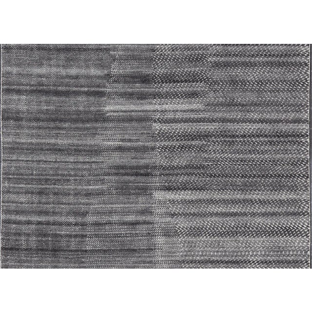 Modern Hand Knotted Abstract Indian Rug in Charcoal & Ivory in Wool 10 X 13'10 For Sale - Image 9 of 12