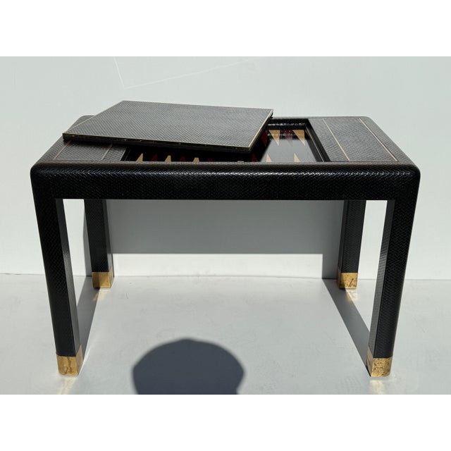 Hollywood Regency 1980s Embossed Leather Game Table or Desk For Sale - Image 3 of 12