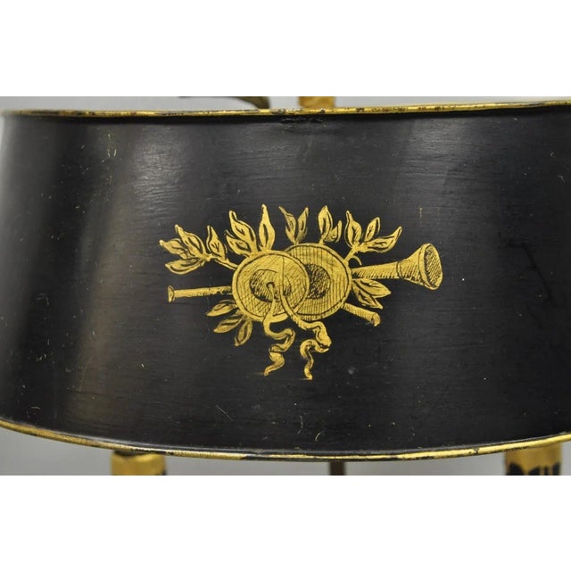Antique French Empire Black & Gold Tole Metal Urn Bouillotte Table Lamp W Shade For Sale - Image 11 of 12