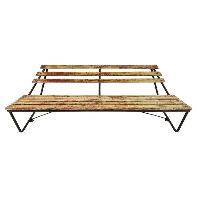 Vintage Industrial Slatted Bench with Original Patina, 1950s For Sale - Image 10 of 10