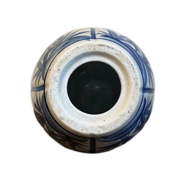 Large Vintage Blue & White Bamboo Motif Ceramic Chinoiserie Egg For Sale - Image 4 of 4