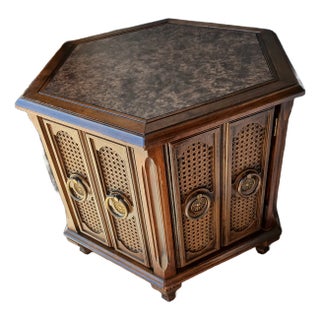 Vintage 1960s Mersman Hexagon Cane Doors Side Table For Sale