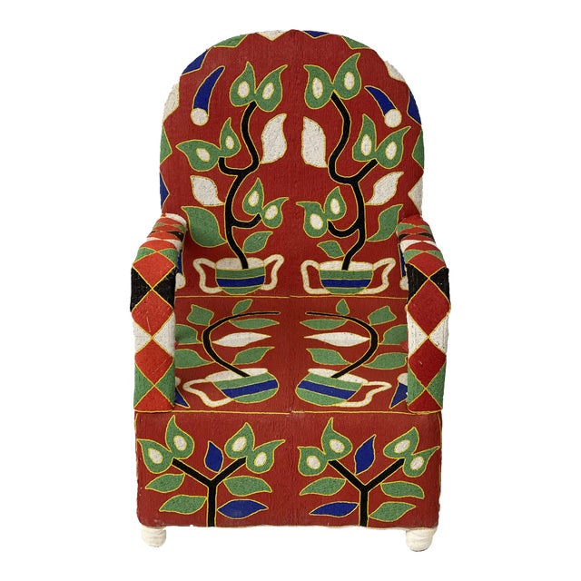 Handmade African Beaded Chair in Red and Green For Sale