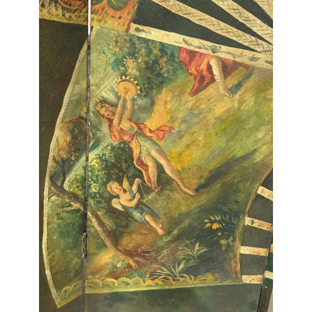 Black Vintage "Vernis Martin" Antique Style Hand-Painted 4-Panel Folding Screen Room Divider For Sale - Image 8 of 11