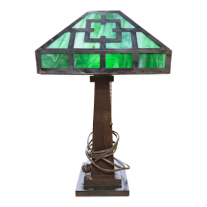 Arts & Crafts Green Slag Glass Table or Desk Lamp