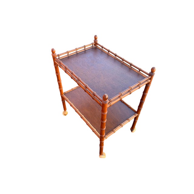 Mid 20th Century Mid 20th Century Wood Faux Bamboo Serving Bar Cart For Sale - Image 5 of 11