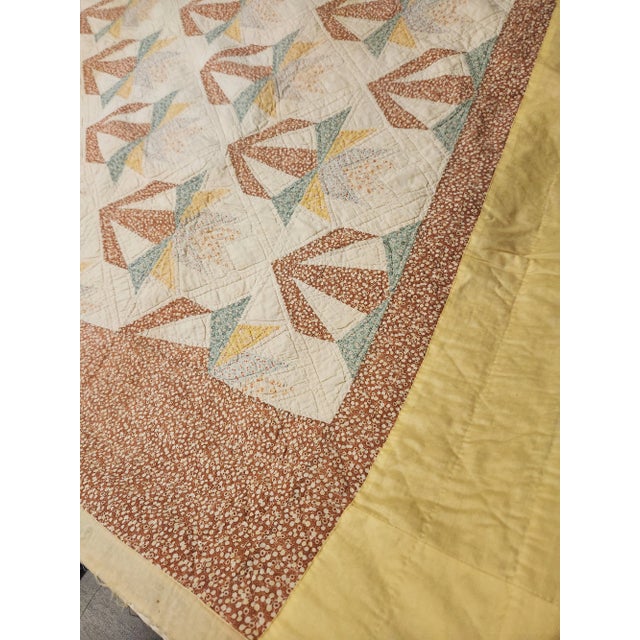 Antique 1930s Patchwork Quilt Queen Iris Pattern Hand