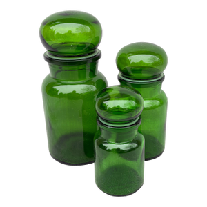 Vintage Apothecary Jar Set Green Glass Belgium