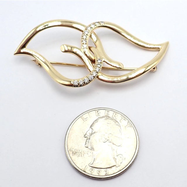 Vintage Tiffany & Co. Yellow Gold Diamond Two Leaf Double Brooch Pin For Sale - Image 9 of 13