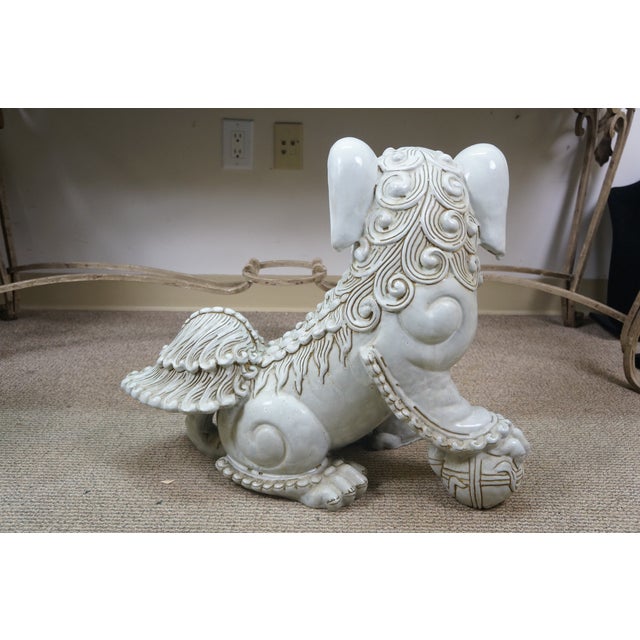Vintage Chinese Chinoiserie Foo Dogs Fu Guardian Lion Statues 23" For Sale - Image 9 of 16