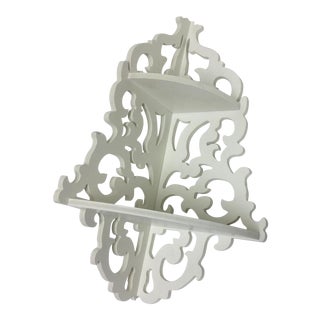 Mid Century Americana Scrolled Art Nouveau Corner Shelf in Ivory For Sale