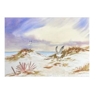 1980s Martha Stiles Beach Landscape Watercolor