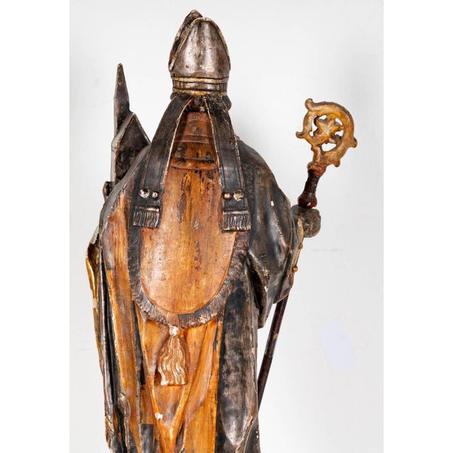 Antique 18th C Carved & Painted Giltwood Figure of St. Agustin For Sale - Image 4 of 7