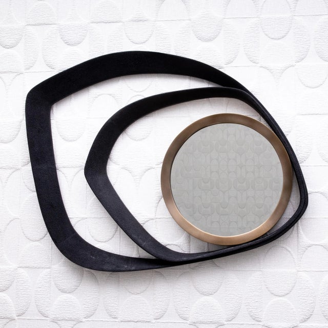 R & Y Augousti Modern Mirror in Black Shagreen With Bronze Patina Brass Details by R&y Augousti For Sale - Image 4 of 7