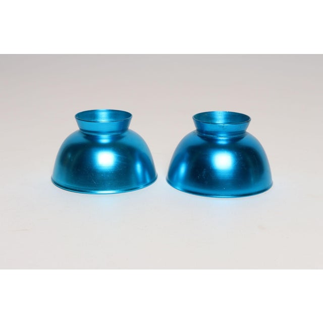 1960s Pair of Mid-Century Modern Turquoise Anodized Aluminum Sherbets / Bowls For Sale - Image 5 of 9