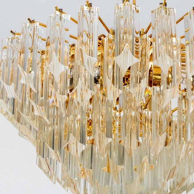 Venini Venini Style Clear Gold Glass Messing Chandelier, 1970 For Sale - Image 4 of 14