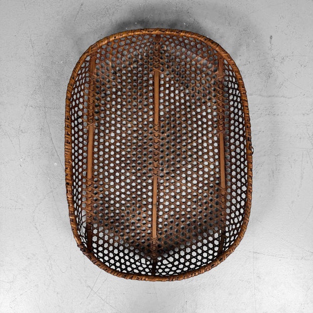 Shōwa Japanese Reddish-Brown Bamboo Basket, 1950 For Sale - Image 6 of 11