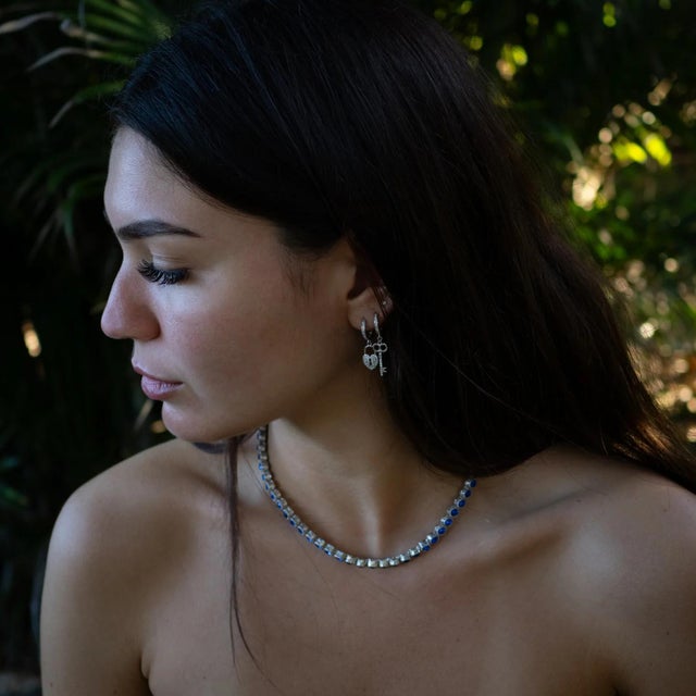 My Heart Is Yours Key & Heart Lock Silver Diamond Earrings, A Pair For Sale In Miami - Image 6 of 7