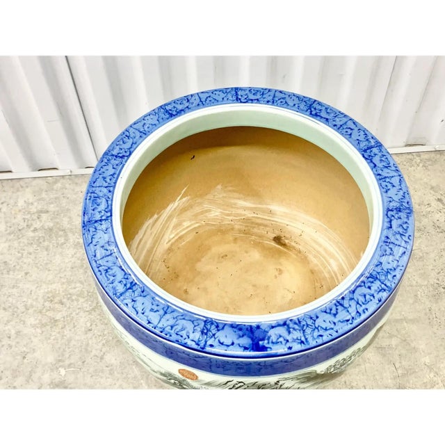 Late 20th Century Vintage Chinese Blue & White Porcelain Fishbowl Planter With Shan Shui Landscape For Sale - Image 5 of 8
