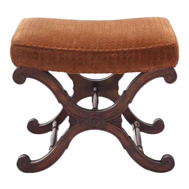 Brown Vintage Mid Century Decorative X-Base Bench For Sale - Image 8 of 8