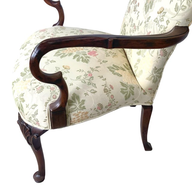 Brown Pair of Georgian Revival Armchairs, Vintage Floral Upholstery For Sale - Image 8 of 18