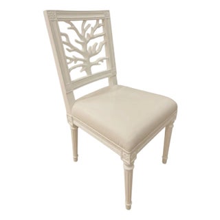 Regency Style White Lacquer Dining or Accent Chair With Coastal Coral Back For Sale