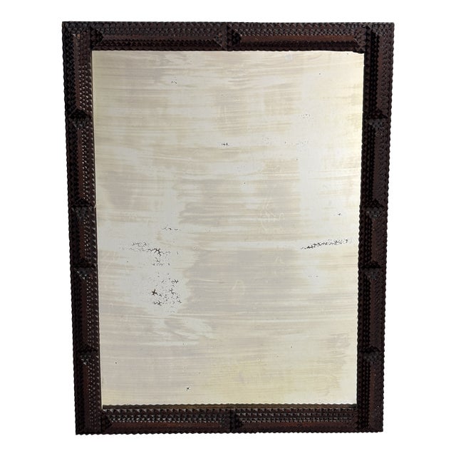 Antique Tramp Art Folk Art Distressed Mirror, Belgian, 1890s For Sale